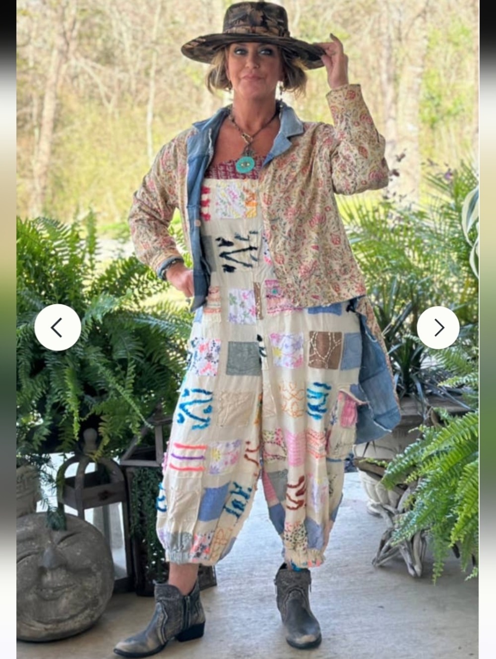 ✨1 LEFT✨Jaded Gypsy Ferris Wheel Dreams Patchwork Boho Jogger Overalls - Picture 3 of 5